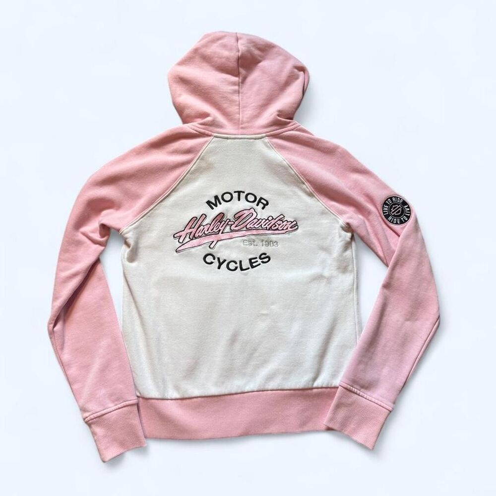 Harley Davidson Women's Pink Zip Up Hoodie - Picture 2 of 7